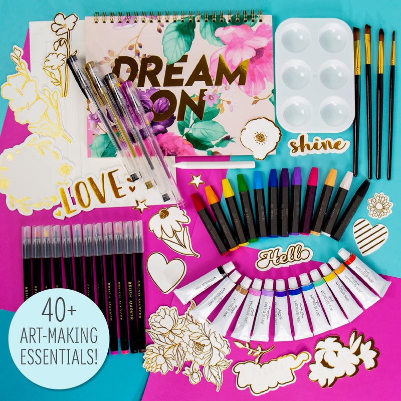 STMT DIY Designer Art Studio by Horizon Group USA, Kit Includes 40+ Art Making Essentials.Water Colors,Oil Pastels,Brush Markers,Spiral Art Pad & More - Image 2